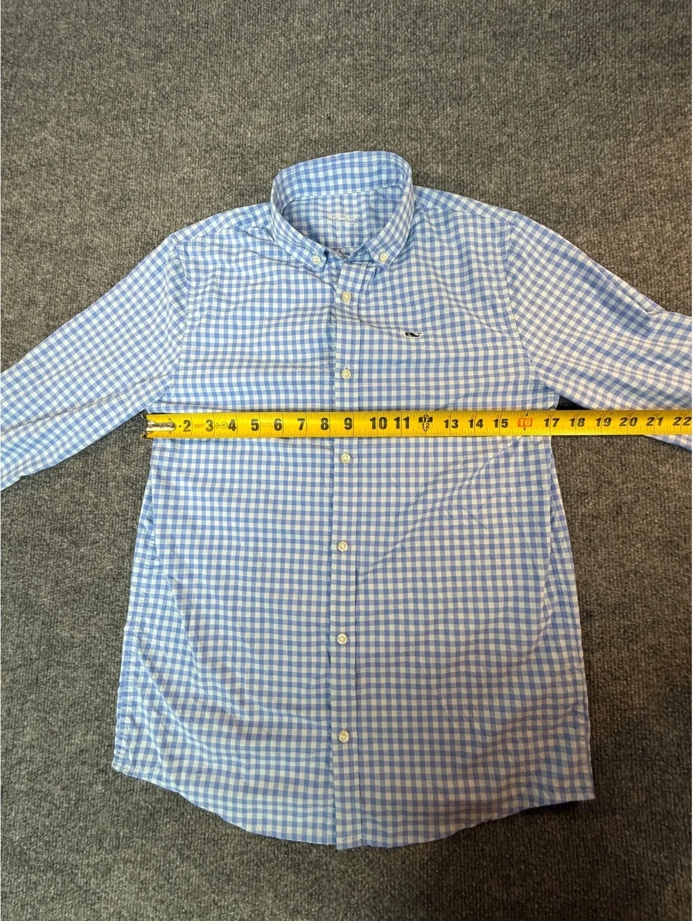 Vineyard Vines Shirt Boys L16 Blue Gingham OTG On-The-Go Performance Button Down